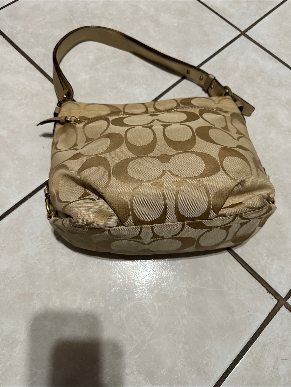 Coach Beige/Tan Signature Canvas Shoulder Bag